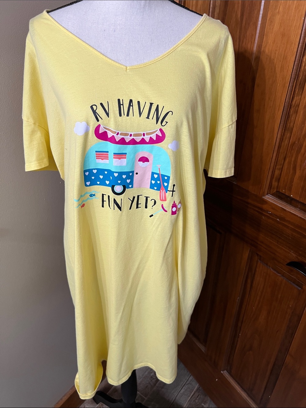 Secret Treasures Yellow Short Sleeve night shirt  with Colorful RV Graphic